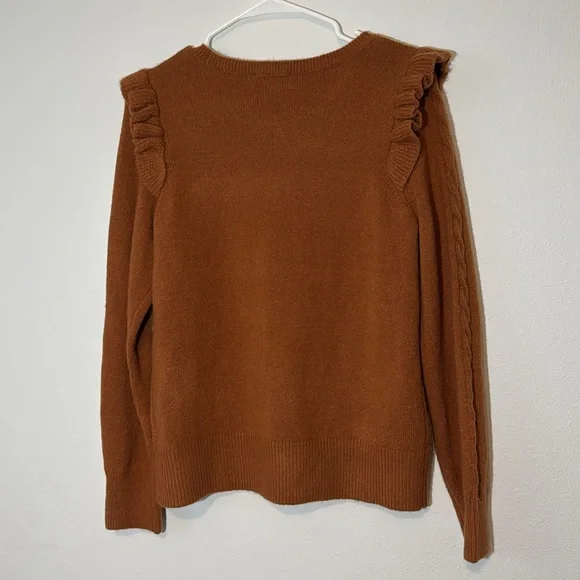 New Cece Burnt Orange Cable Knot Ruffle Sweater Women’s Size Small - Picture 5 of 5